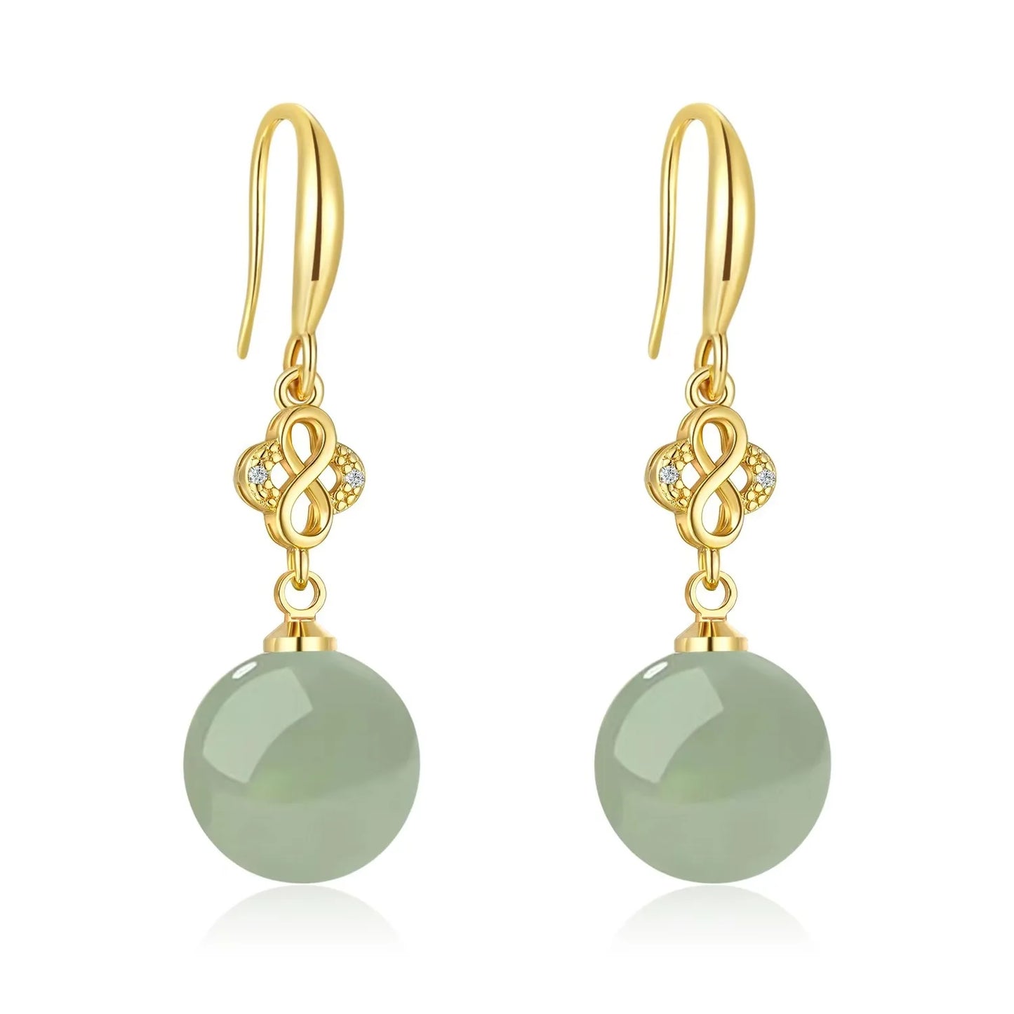 Noble temperament Hetian jade earrings Green Pearl 18K Gold 925 Sterling Silver Stud Earrings for Women Fine Jewelry