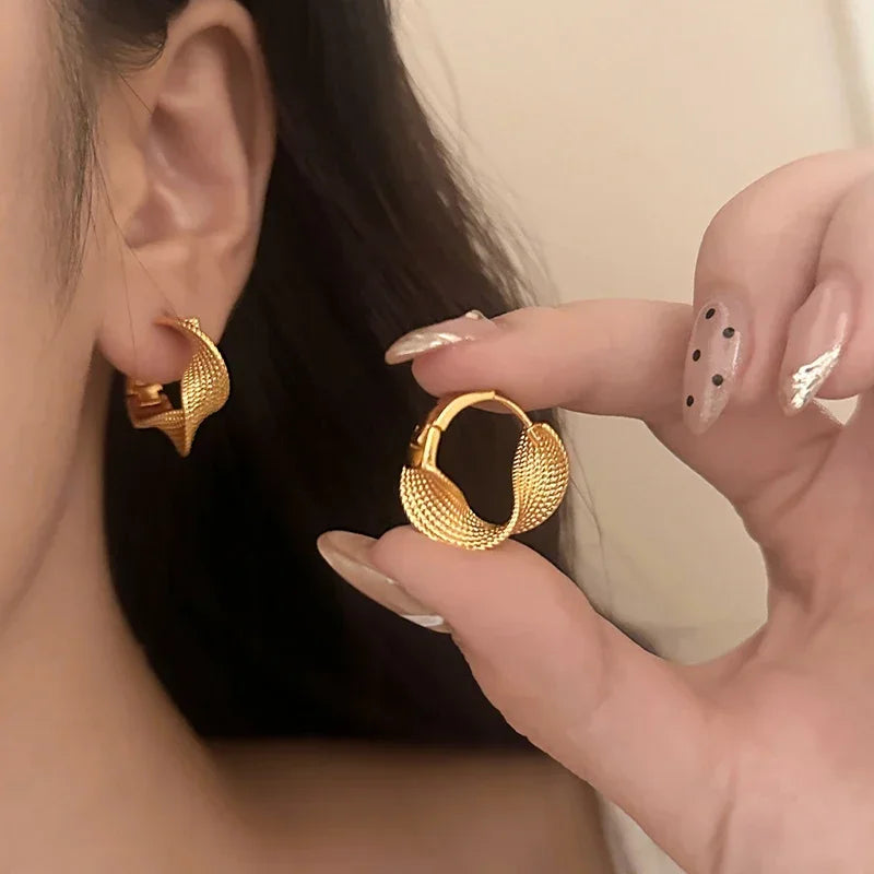 Real 925 Sterling Silver Distorted Wrinkled Round Hoop Earrings for Women Minimalist Trendy Fine Jewelry Personality Accessories