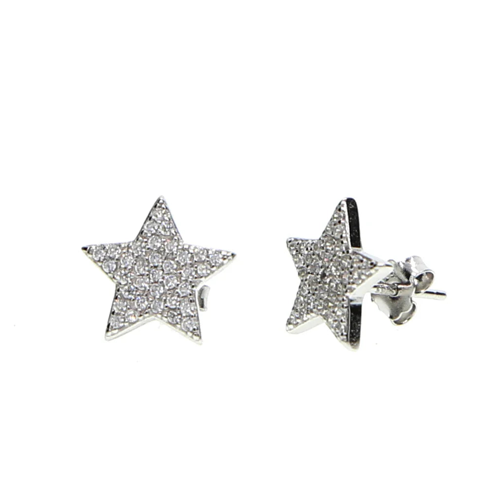 100% 925 Sterling Silver one Star Stud Earrings For Women paved CZ Prevent Allergy Brincos pendientes mujer moda 2019 Brincos