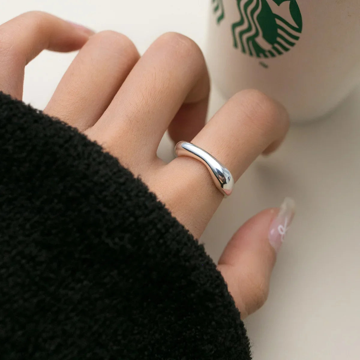 925 Sterling Silver Geometry Arc-Shaped Open Rings For Women Engagement High Quality Jewelry Accessories Wholesale Jewellery