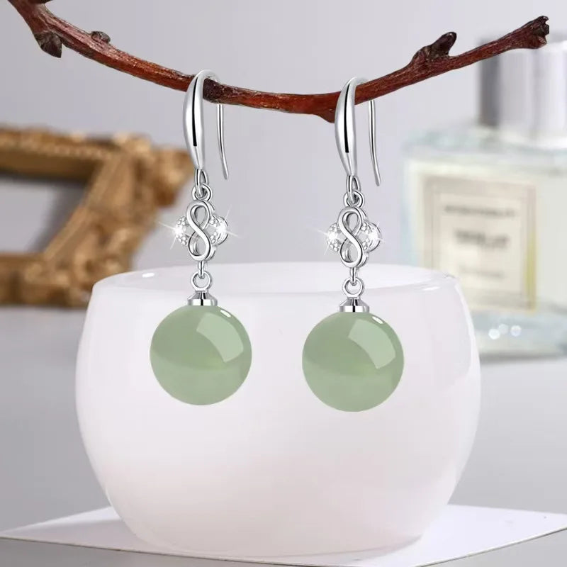 Noble temperament Hetian jade earrings Green Pearl 18K Gold 925 Sterling Silver Stud Earrings for Women Fine Jewelry