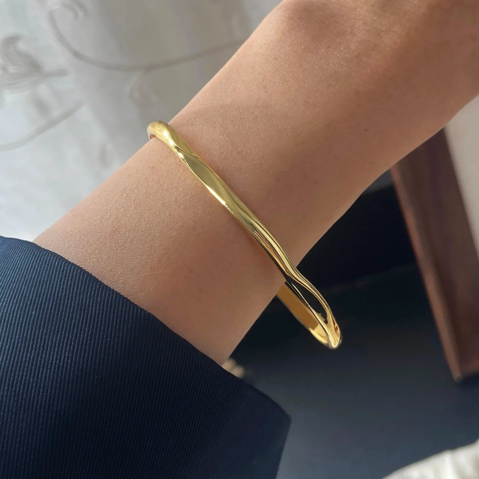 100% Solid 925 Sterling Silver Retro Bracelet for Women Geometric Gold Narrow Handmade Sparkling Simple Bracelet Birthday Gift
