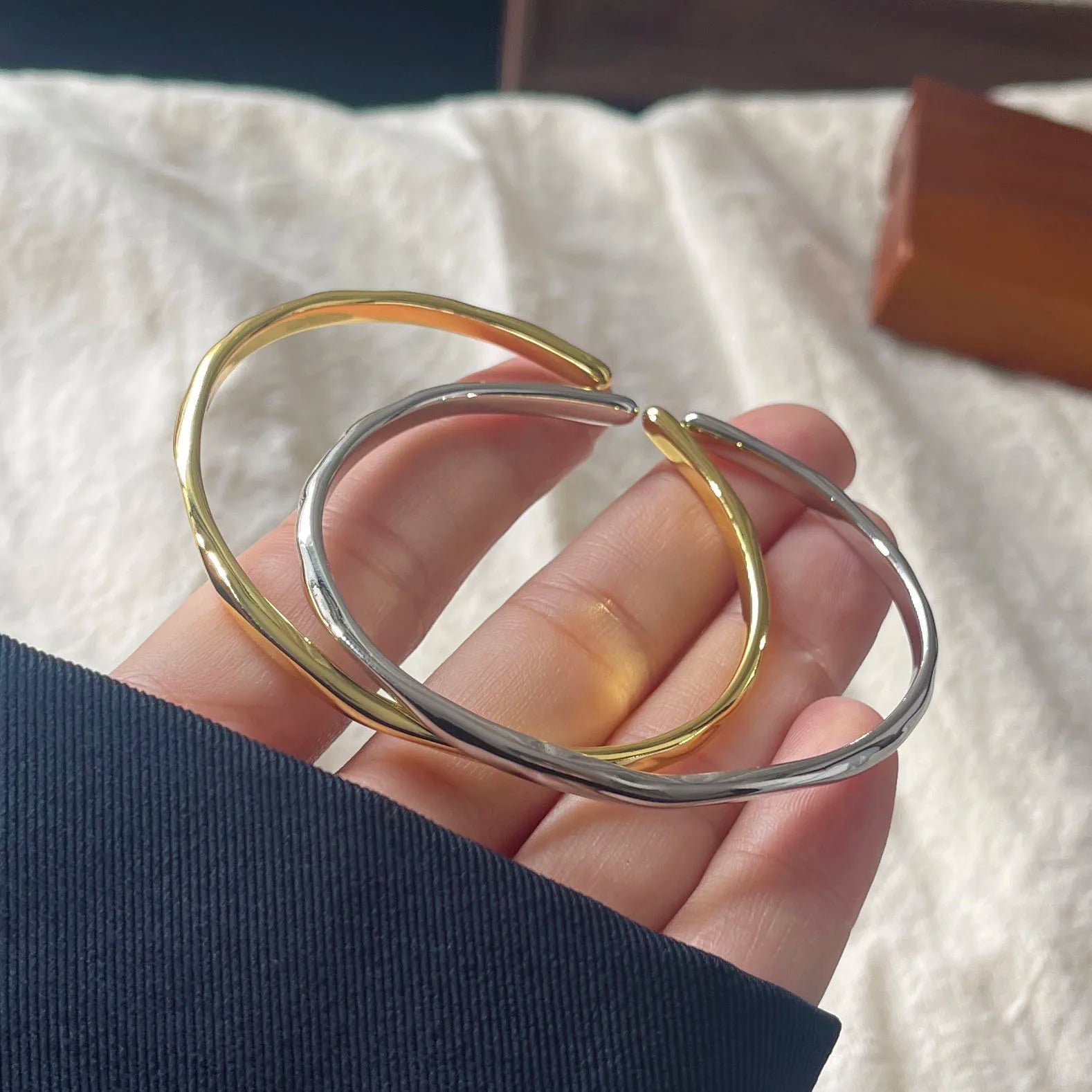 100% Solid 925 Sterling Silver Retro Bracelet for Women Geometric Gold Narrow Handmade Sparkling Simple Bracelet Birthday Gift