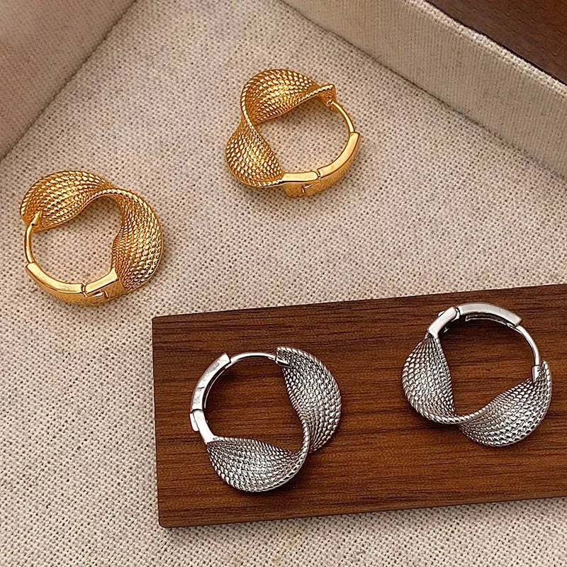 Real 925 Sterling Silver Distorted Wrinkled Round Hoop Earrings for Women Minimalist Trendy Fine Jewelry Personality Accessories