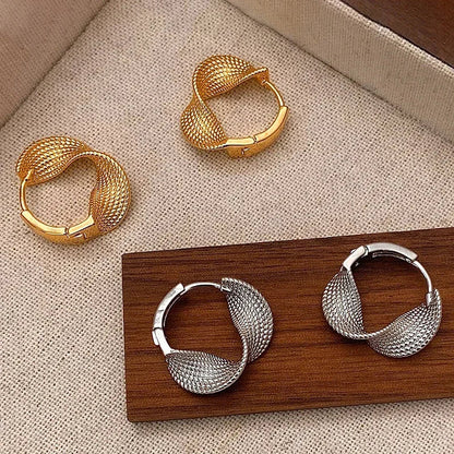 Real 925 Sterling Silver Distorted Wrinkled Round Hoop Earrings for Women Minimalist Trendy Fine Jewelry Personality Accessories