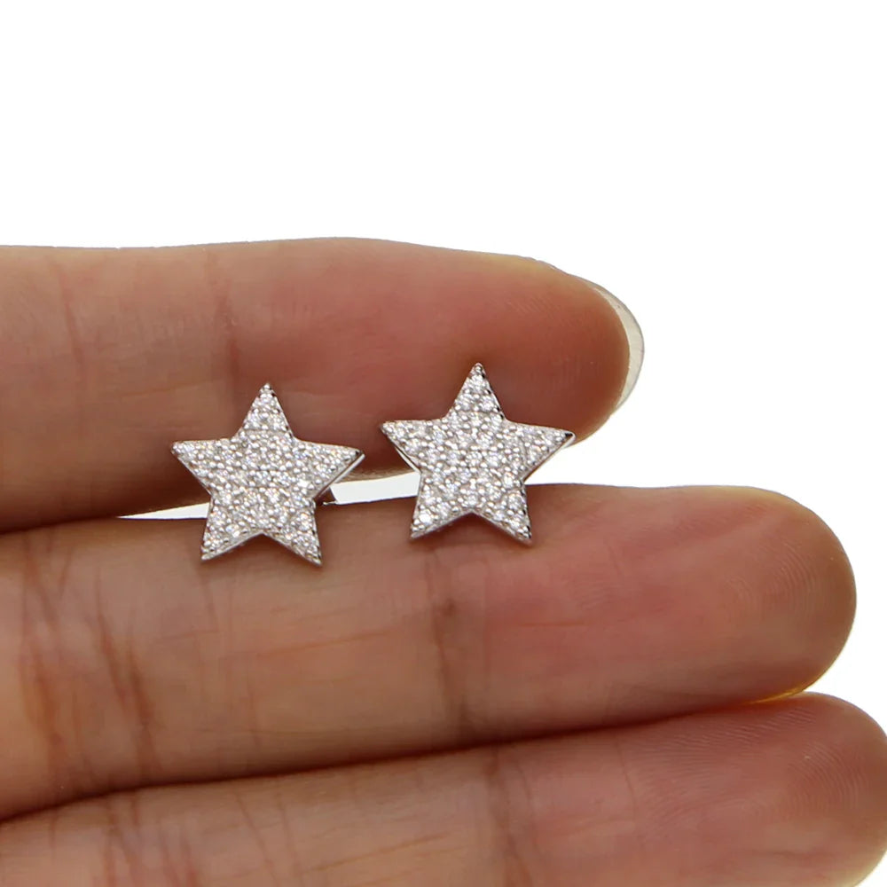 100% 925 Sterling Silver one Star Stud Earrings For Women paved CZ Prevent Allergy Brincos pendientes mujer moda 2019 Brincos