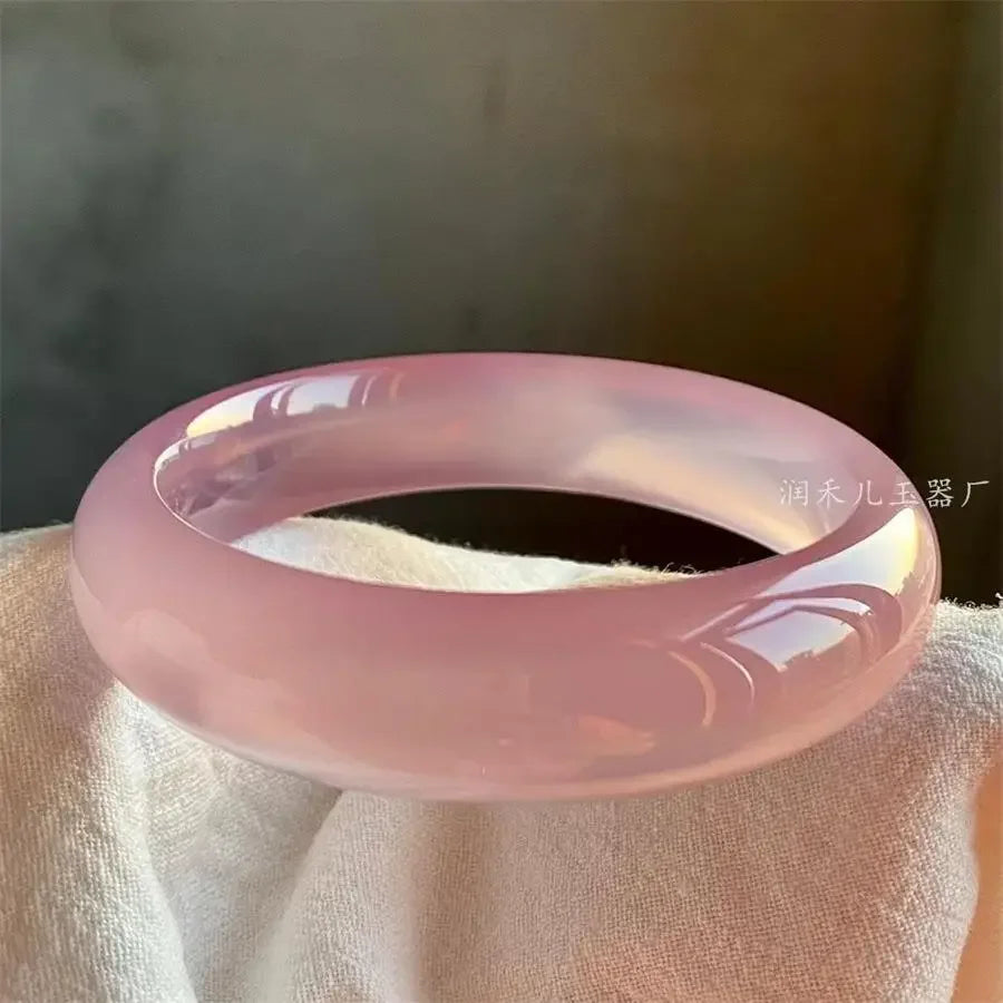 High ice cherry blossom powder chalcedony bracelet ice transparent powder agate jade bracelet pink agate chalcedony fine