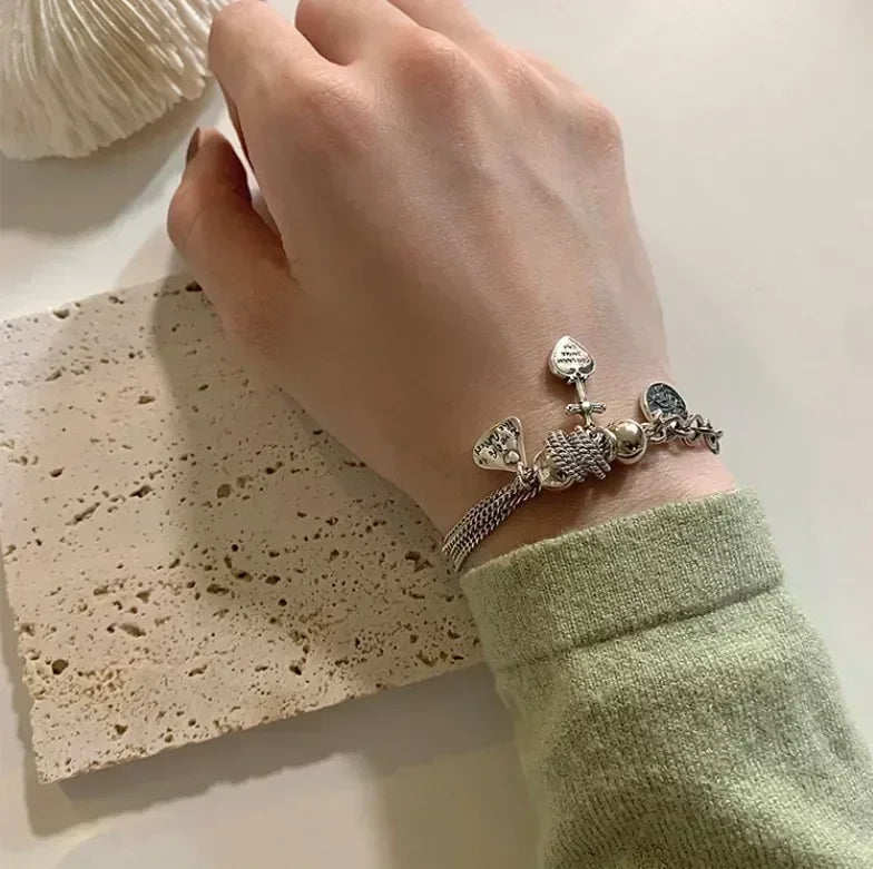 Silver Adjustable love Bracelet for Women Elegant Vintage Geometric Lucky Punk Fashion Jewelry Bracelet Party Gifts Dropshipping
