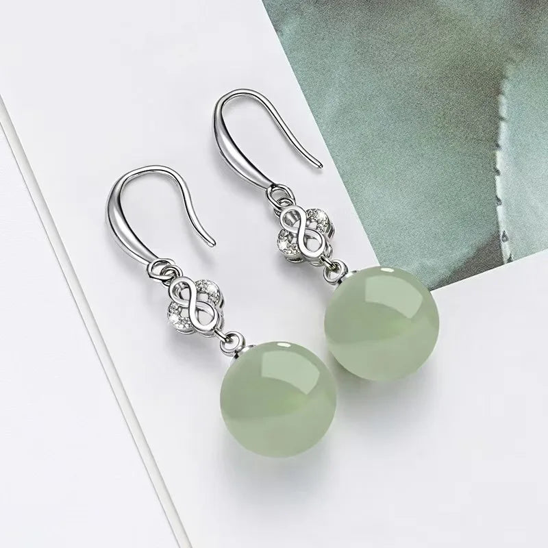 Noble temperament Hetian jade earrings Green Pearl 18K Gold 925 Sterling Silver Stud Earrings for Women Fine Jewelry