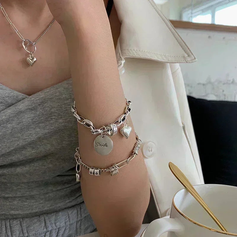 Silver Adjustable love Bracelet for Women Elegant Vintage Geometric Lucky Punk Fashion Jewelry Bracelet Party Gifts Dropshipping