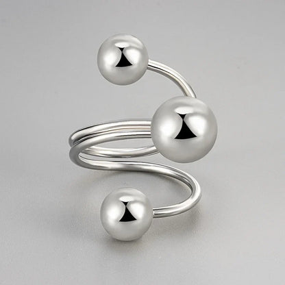 925 Sterling Silver Rings For Women Vintage Handmade Adjustable Gold Ball Ring Fashion Band Female Bijoux Gift