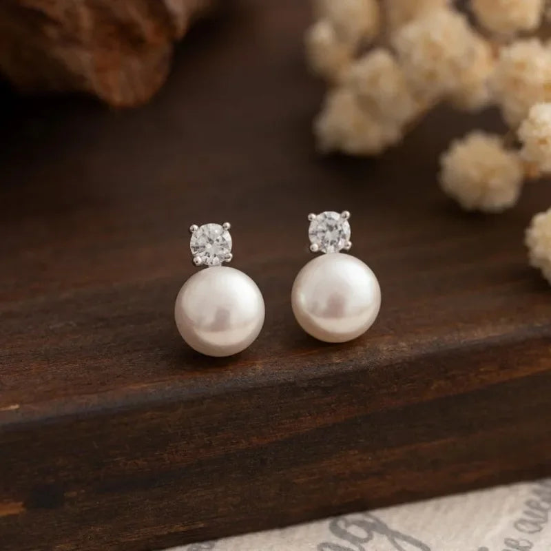 7-8mm Natural Freshwater Pearl Stud Earrings for Women Dainty Crystal Pearl Earrings Jewelry Gift 2025 New Arrivals