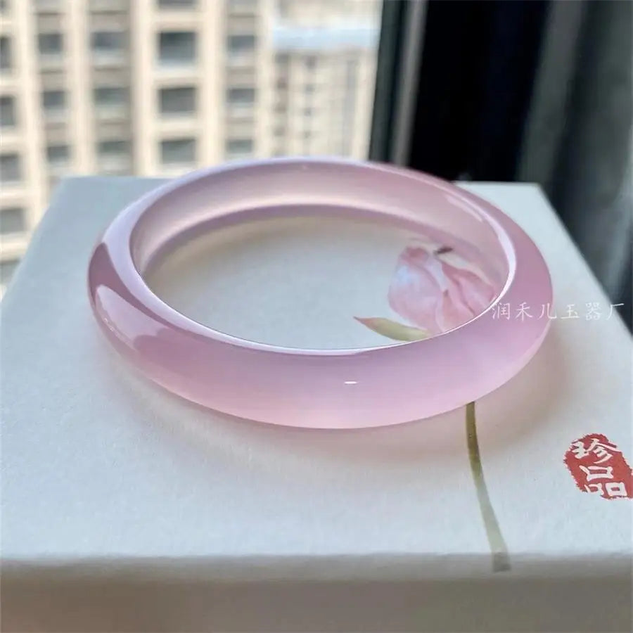 High ice cherry blossom powder chalcedony bracelet ice transparent powder agate jade bracelet pink agate chalcedony fine