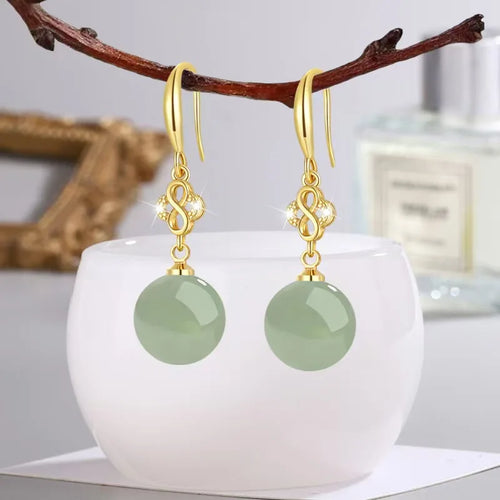 Noble temperament Hetian jade earrings Green Pearl 18K Gold 925 Sterling Silver Stud Earrings for Women Fine Jewelry