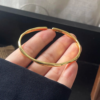 100% Solid 925 Sterling Silver Retro Bracelet for Women Geometric Gold Narrow Handmade Sparkling Simple Bracelet Birthday Gift