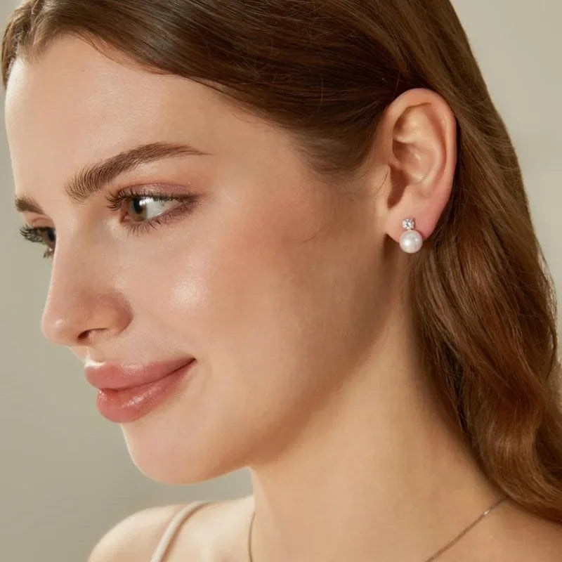 7-8mm Natural Freshwater Pearl Stud Earrings for Women Dainty Crystal Pearl Earrings Jewelry Gift 2025 New Arrivals