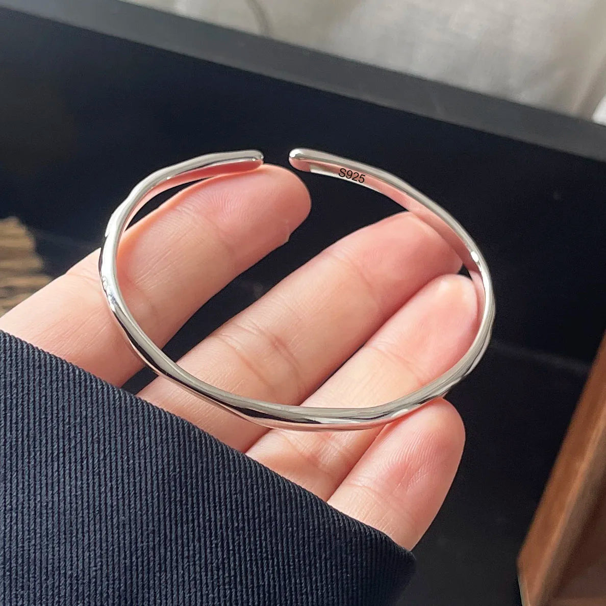 100% Solid 925 Sterling Silver Retro Bracelet for Women Geometric Gold Narrow Handmade Sparkling Simple Bracelet Birthday Gift