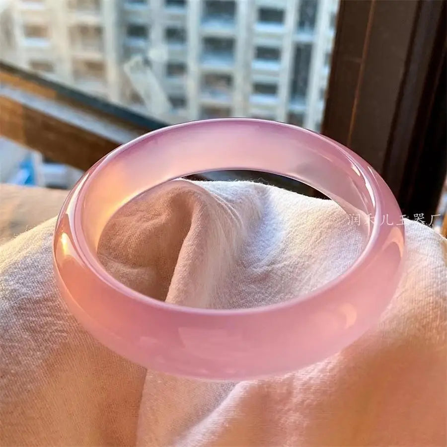 High ice cherry blossom powder chalcedony bracelet ice transparent powder agate jade bracelet pink agate chalcedony fine