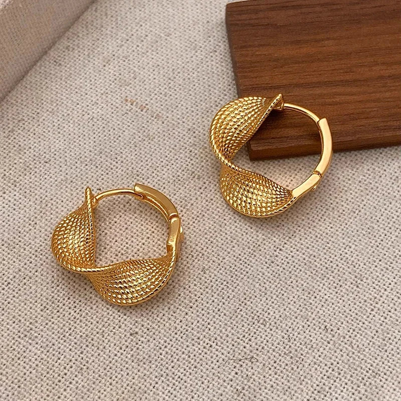 Real 925 Sterling Silver Distorted Wrinkled Round Hoop Earrings for Women Minimalist Trendy Fine Jewelry Personality Accessories