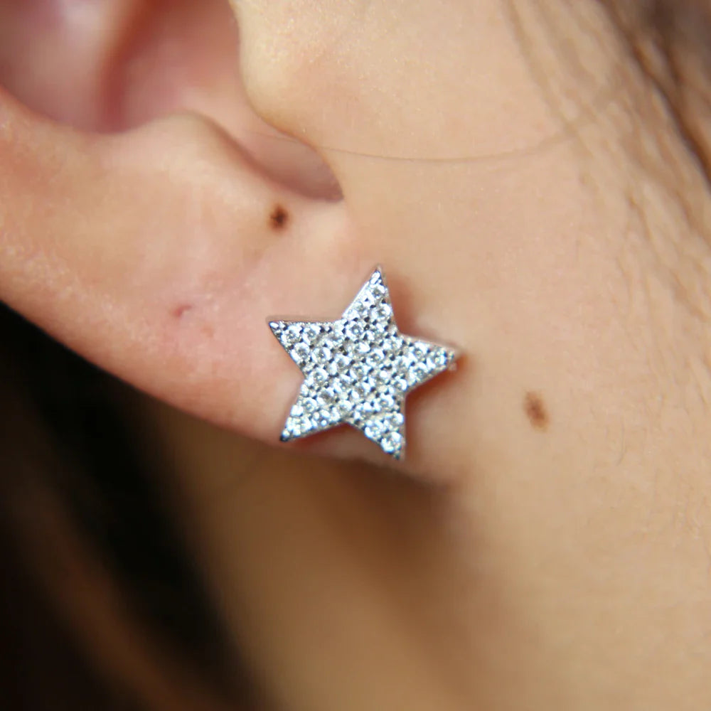 100% 925 Sterling Silver one Star Stud Earrings For Women paved CZ Prevent Allergy Brincos pendientes mujer moda 2019 Brincos