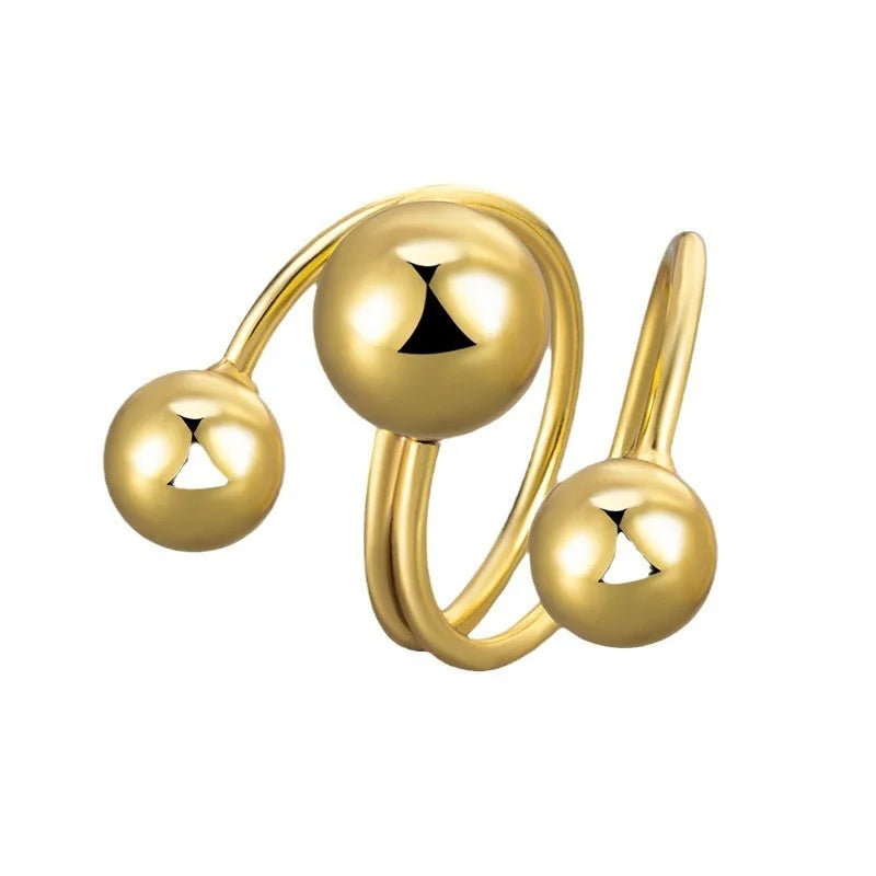 925 Sterling Silver Rings For Women Vintage Handmade Adjustable Gold Ball Ring Fashion Band Female Bijoux Gift